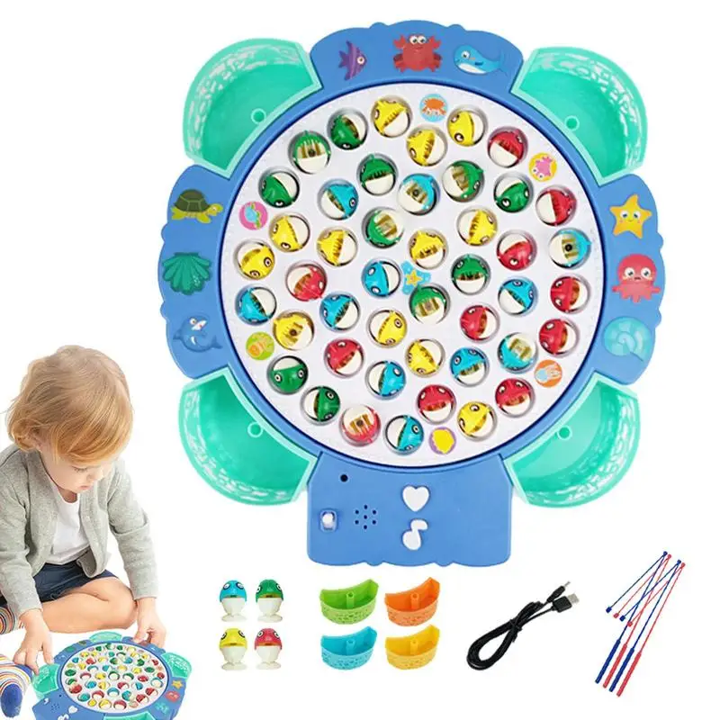 

Kids Magnetic Fishing Game Family Children Backyard Colorful Toy Games With Music 360 Degree Rotating Pole And Rod Fish Board