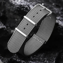 Ribbed Nylon Woven Watch Strap - Military Sports Style Bracelet - 18mm (Grey)