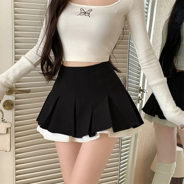 【suzen】Harajuku y2k black frill skirt Sexy Asymmetric Lace Skirt Women Harajuku Y2K Side Slit