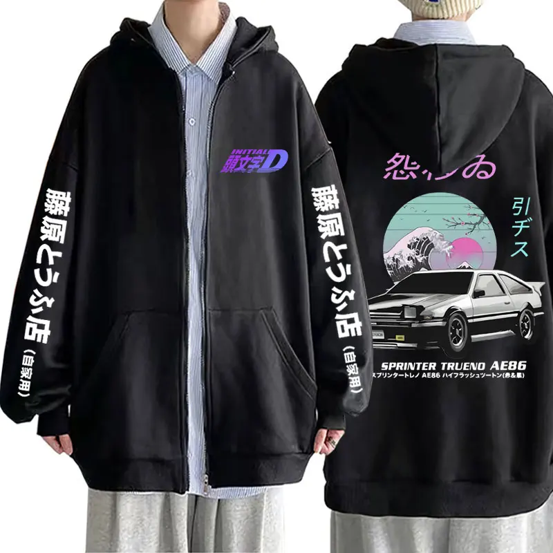 

Anime Initial D Drift AE86 Fujiwara Tofu Shop Fujiwara Takumi Zipper Hoodie R34 Skyline GTR JDM Hoodies Men Fleece Zip Up Jacket