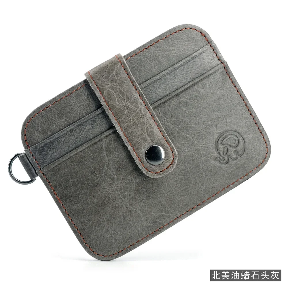 100% Cowhide Leather Thin Credit Card Holder Mini Wallets Key