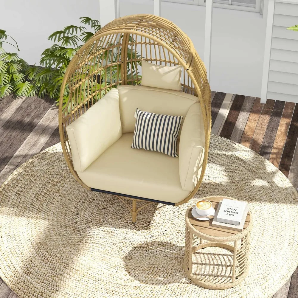 360°Swivel Egg Chair Outdoor,370lbs Capacity Wicker Patio Rotating Basket Chair,All-Weather OversizedEgg LoungerChair for Indoor 6