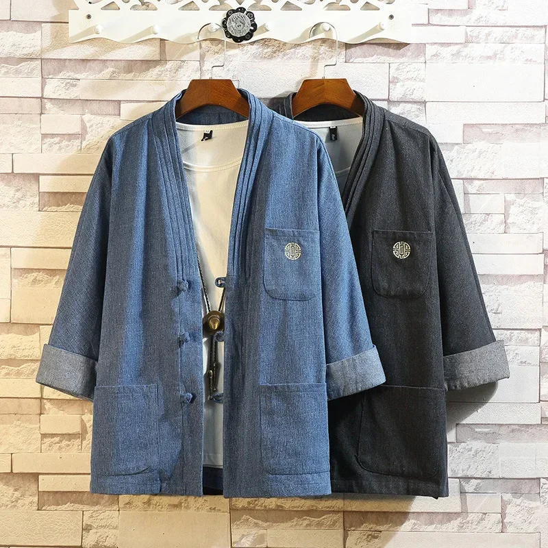 Japanese Style Kimono Haori Samurai Robes Gown Chinese Hanfu Cardigan Jackets Fashion Retro Qipao Tops Denim Coats Casual Blouse hanfu jacket