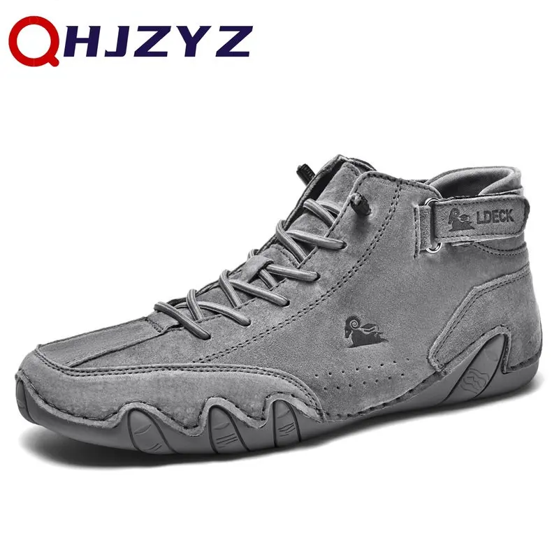 Leather Casual Sneakers For Men 2023 New High Top Men Boors Motorcycle Shoes Luxury Dress Loafers Footwear Shoes Chaussure Homme 2