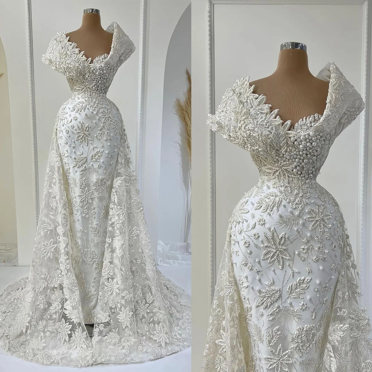 Vestido-de-novia-de-sirena-elegante-cuello-transparente-Apliques-de ...
