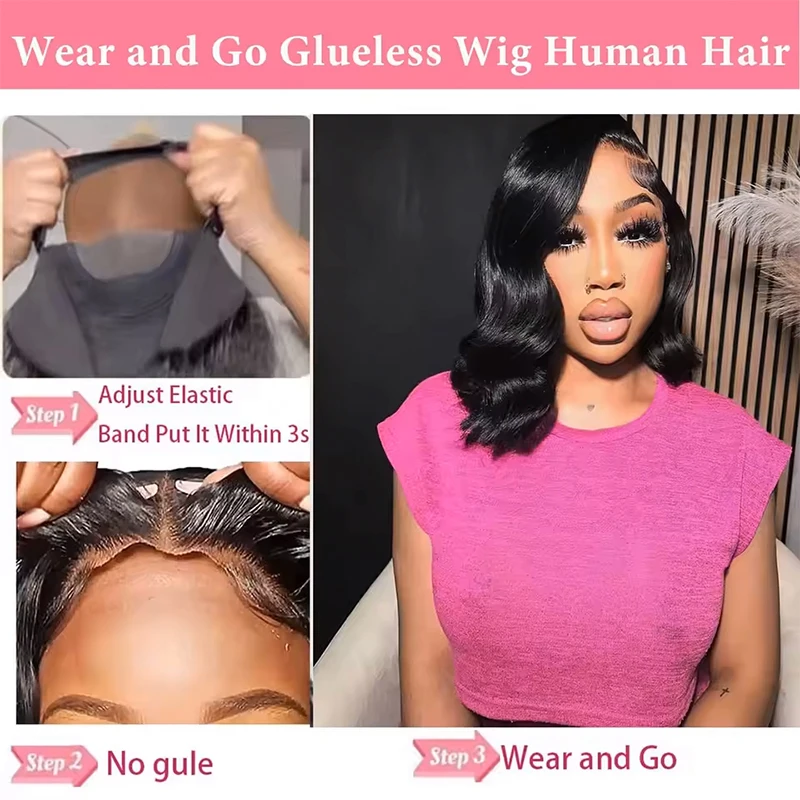 Wear And Go Glueless Bob Wig Human Hair Short Body Wave Lace Front Wigs Pre Cut Brazilian Hair 5X5 HD Lace Closure Wig For Women 7