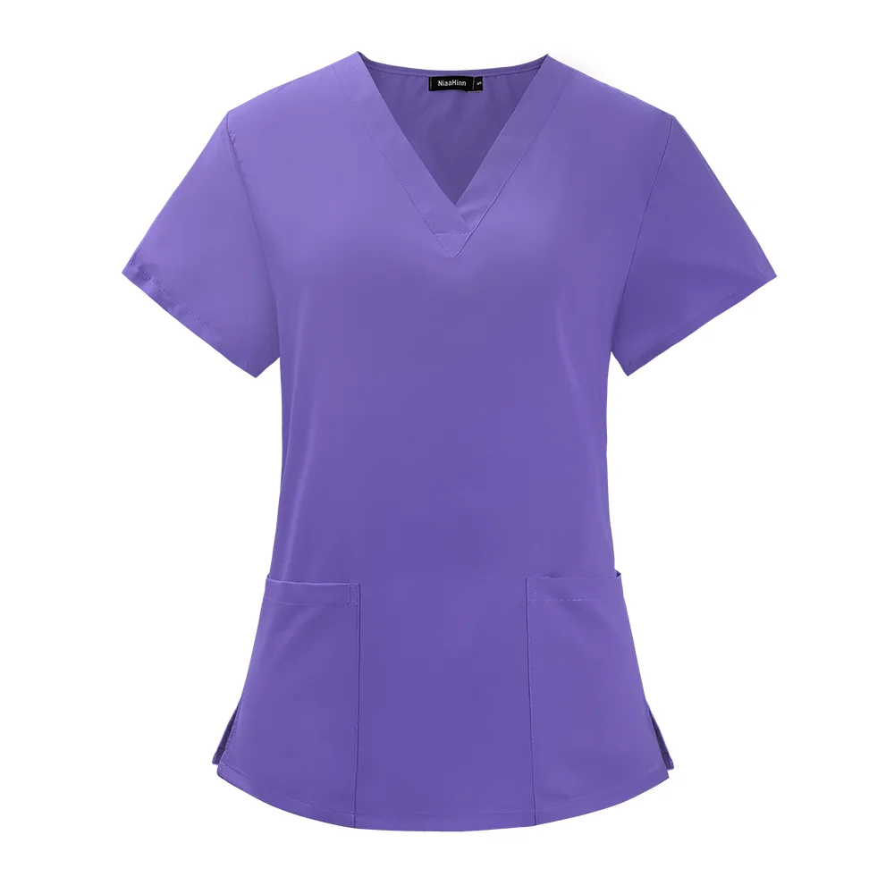 Unisex Medical Nurse Uniform Top Short Sleeve High Quality Solid Color Medical Scrub Top VNeck Doctor Elastic Workwear