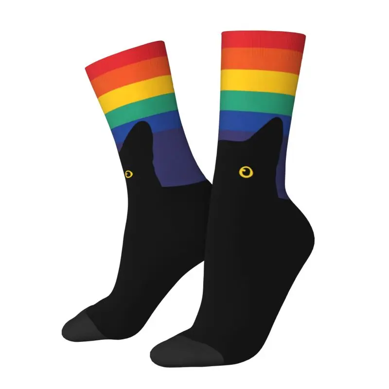 

Милые радужные круглые носки с котом-глазурью для мужчин и женщин, теплые спортивные футбольные носки с 3D-принтом