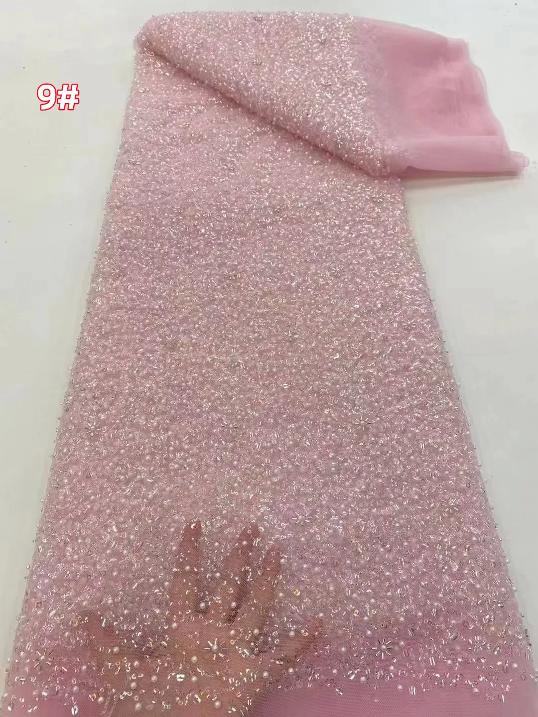 

New European-style luxury heavy industry crystal bead tube + bubble beads + sequin embroidery lace, fashionable and elegant high