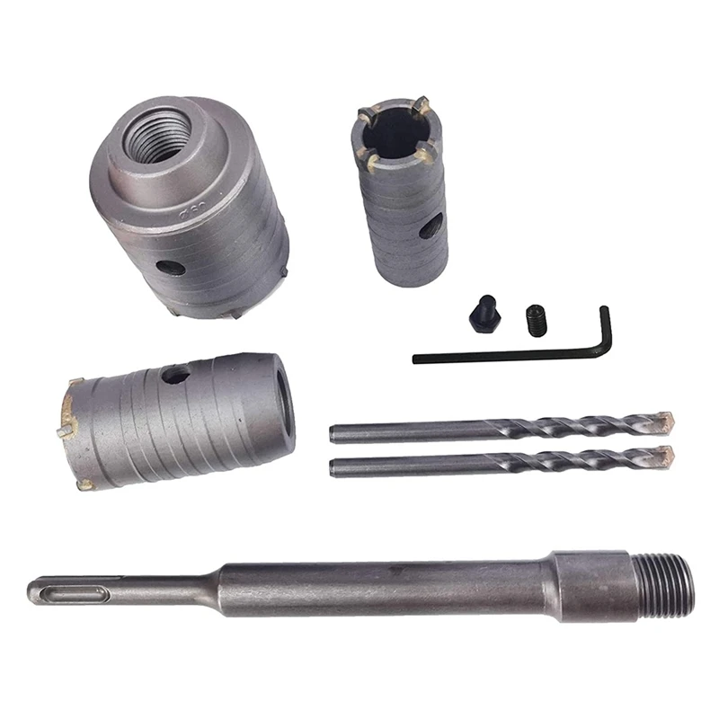 

HOT-Concrete Hole Saw Kits SDS Plus Shank Hole Saw Cutter With 200Mm Connecting Rod Drill For Cement Wall 30Mm/40Mm/60Mm