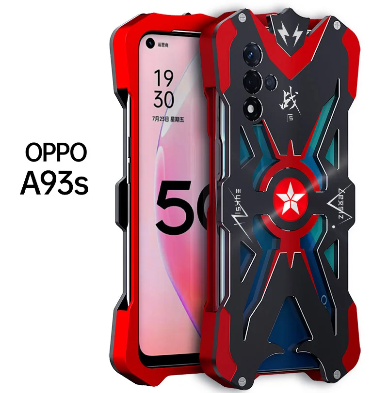 

Hot Metal Steel Machinery Thor Punk Aluminum Bumper Armor Defender For Oppo A93 Heavy Duty CASE Cover