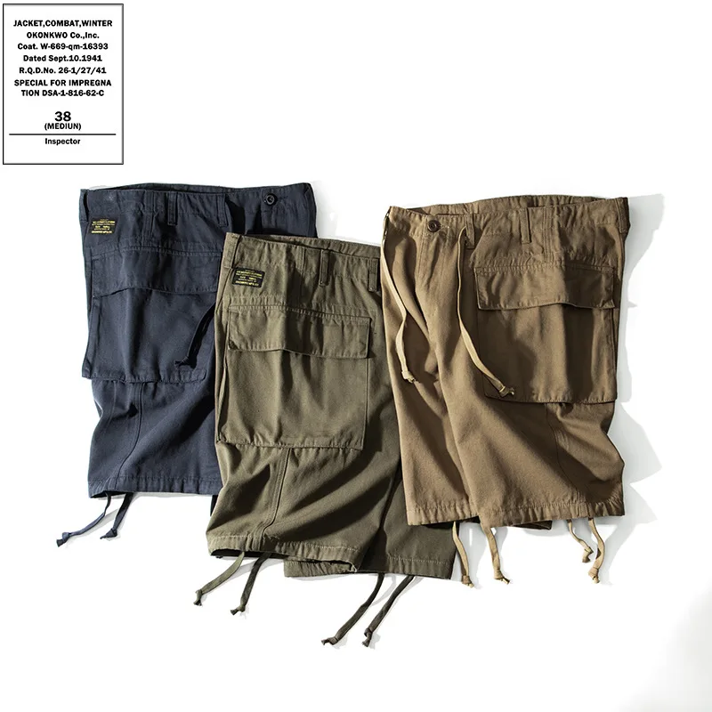 OKONKWO Soft Canvas Multi Pocket Cargo Trousers M42 Work Five Parts Outdoor Trekking Camp Hiking Sports Shorts Climbing Breeches