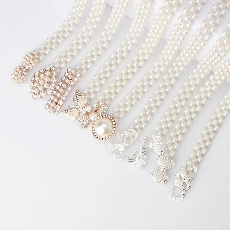 

Simple Rhinestone Pearl Decorative Belt Fashionable Sweet Dress Elastic Belt Women's Pearl Waist Chain