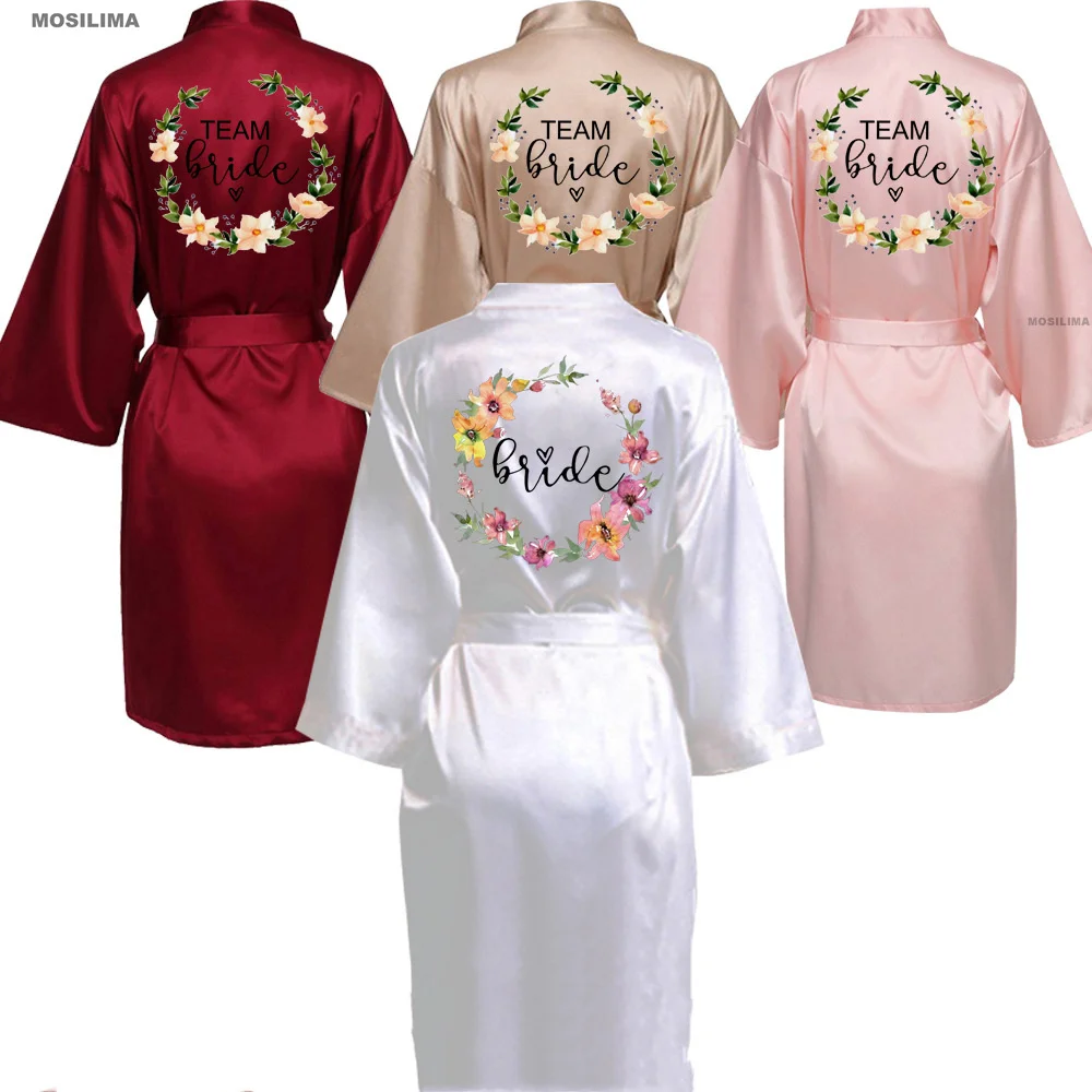 Wedding Party Team Bride Robe Kimono Satin Pajamas Bridesmaid Bathrobe SP073 women sleepwear bride robes silk robe sleepwear pajamas