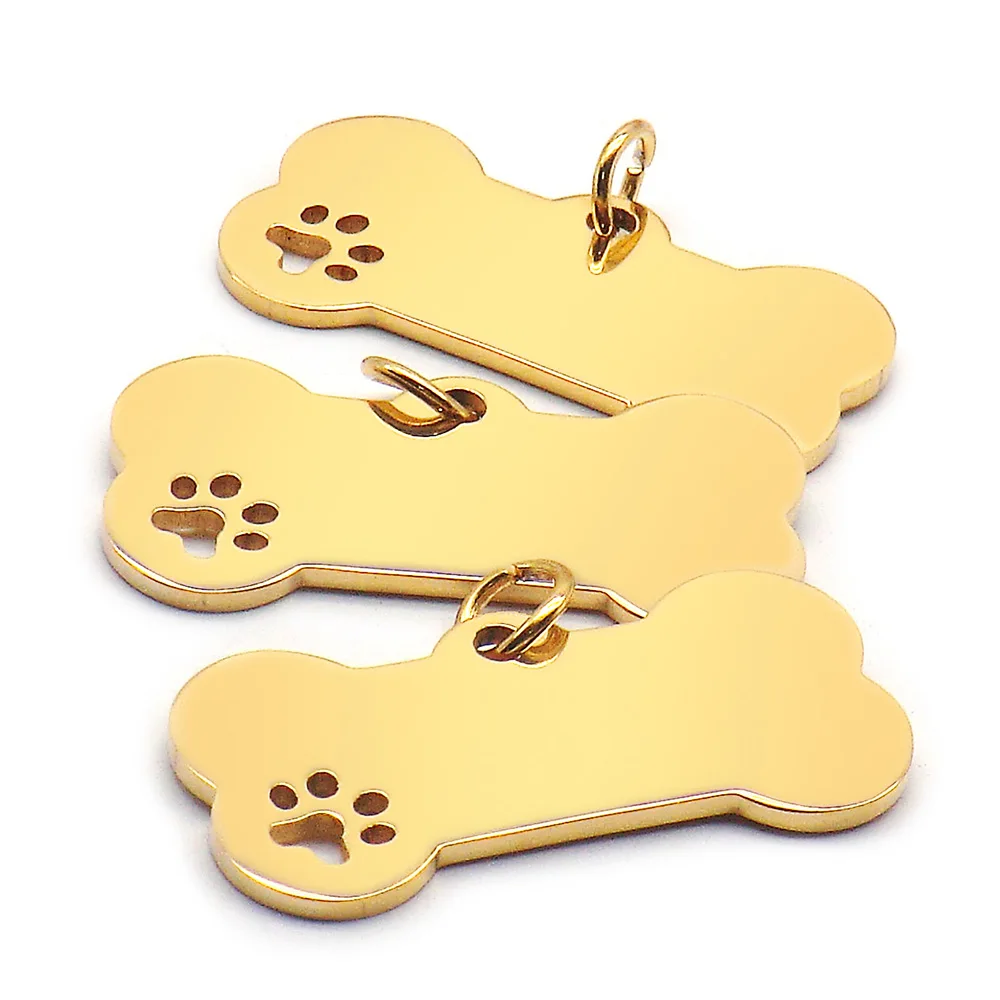 100PCS Stainless Steel Bone Pet ID Tag Pet Cat Dog Paw Collar Accessories Decoration  Engraving CollarsDog Multi-Function Plate