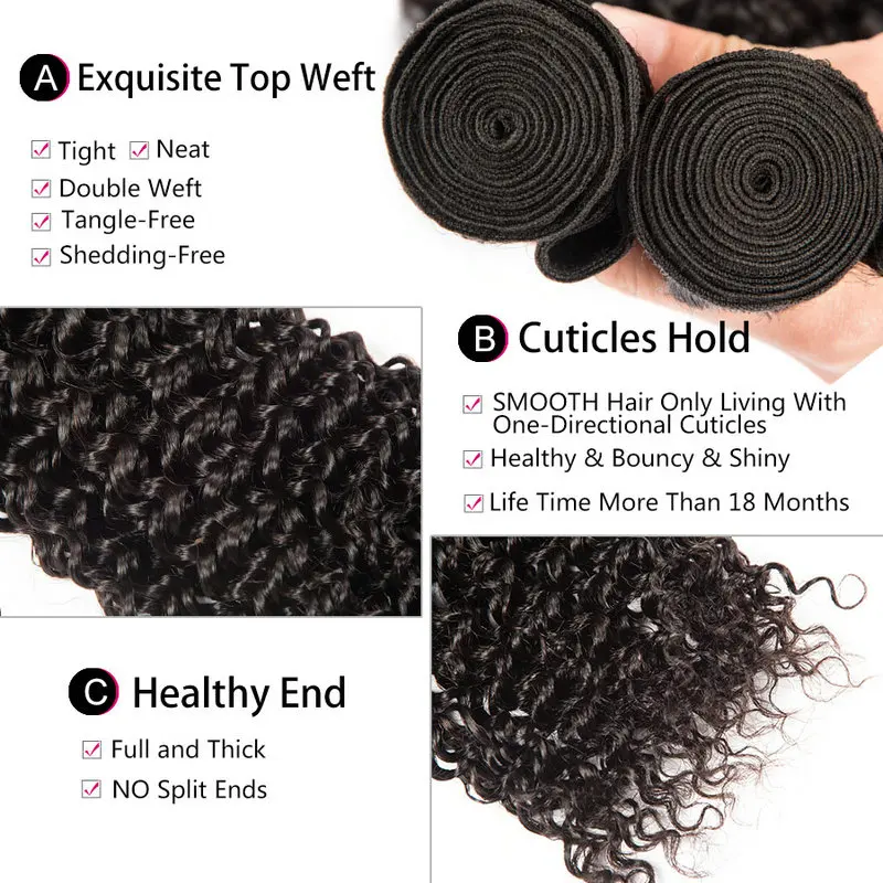 40'' Kinky Curly Bundles Brazilian Hair Weave Bundles 100% Human Hair Bundles Deep Weave Natural Color Remy Hair 1/3/4 Pieces