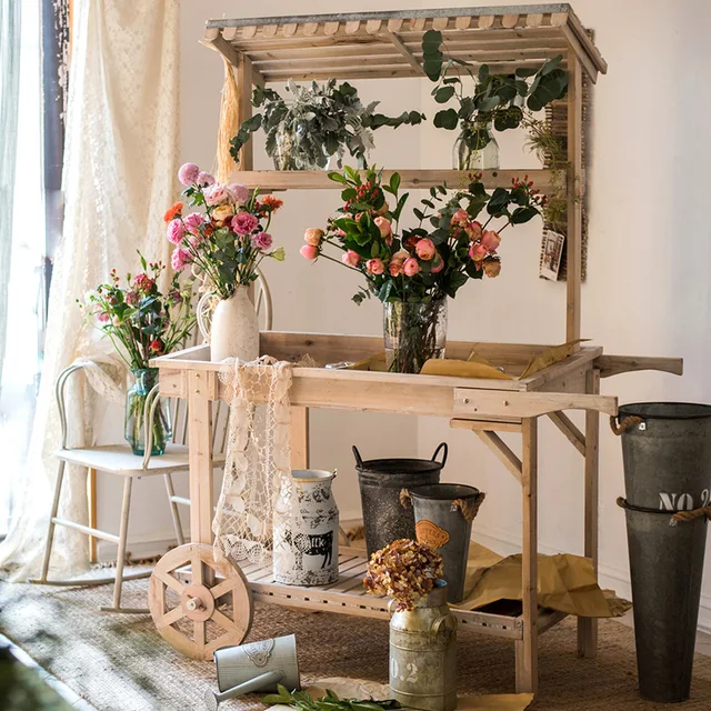 Nagy Szilárd Fa Úszó Virágállvány Virágbolt Dekoráció Kijelző Állvány Többfunkciós Retro Kosár - Image 2