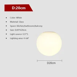 Nordic Minimalist Round Glass Ceiling Lamp - Warm white (20cm)