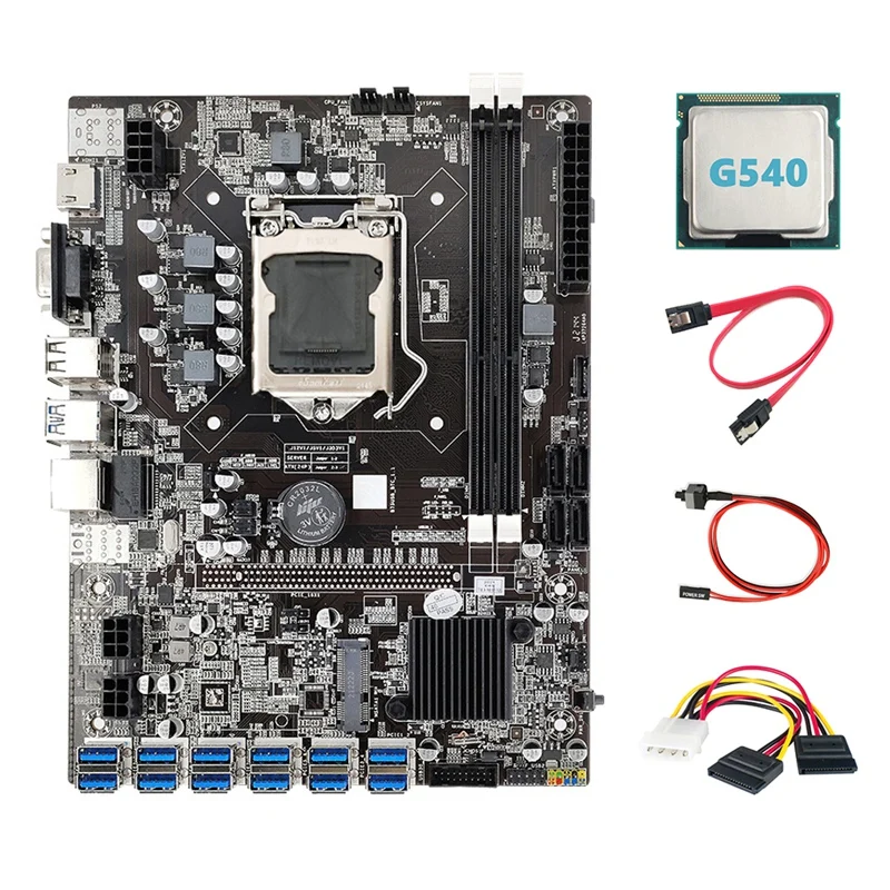 most powerful motherboard B75 ETH Miner Motherboard 12 PCIE To USB3.0+G540 CPU+4PIN To SATA Cable+SATA Cable+Switch Cable LGA1155 Motherboard best computer motherboard for gaming
