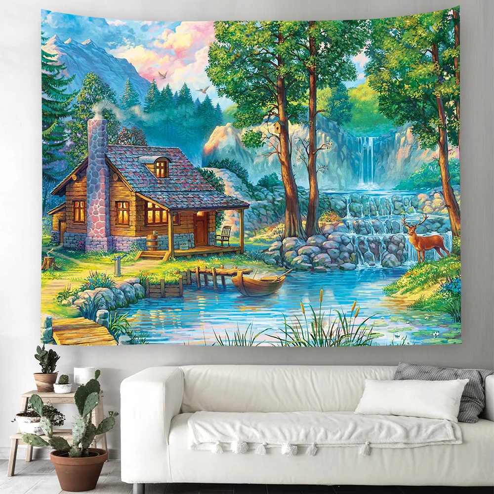 

Vintage Manor Tapestry Decorative Tapestrys Natural Scenery Theme Fairyland Hanging Curtain for Bedroom Living Room Decorations