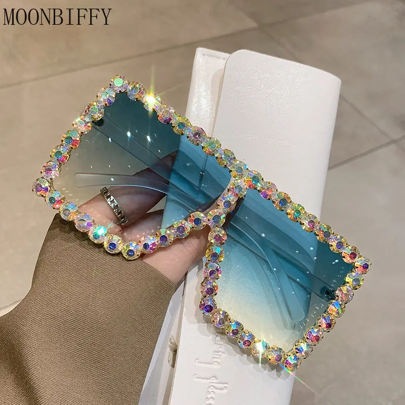 Sunglasses Women Oversized Square Diamond Men Fashion Rhinestone