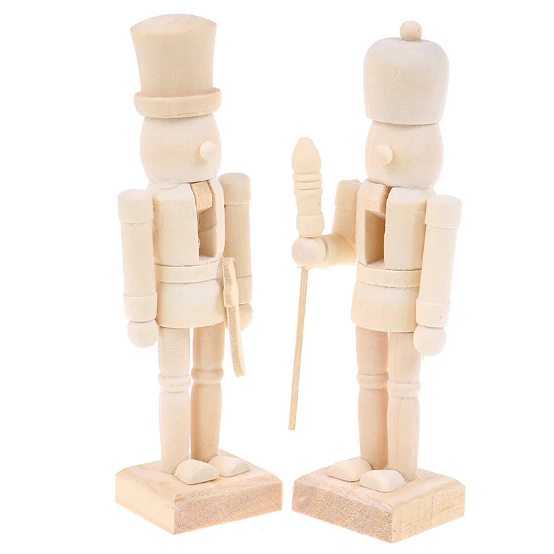 1Pcs/6Pcs Wooden White Embryo Nutcracker Doll Soldier Miniature Figurines Handcraft DIY Puppet Ornaments Home Decor Toy