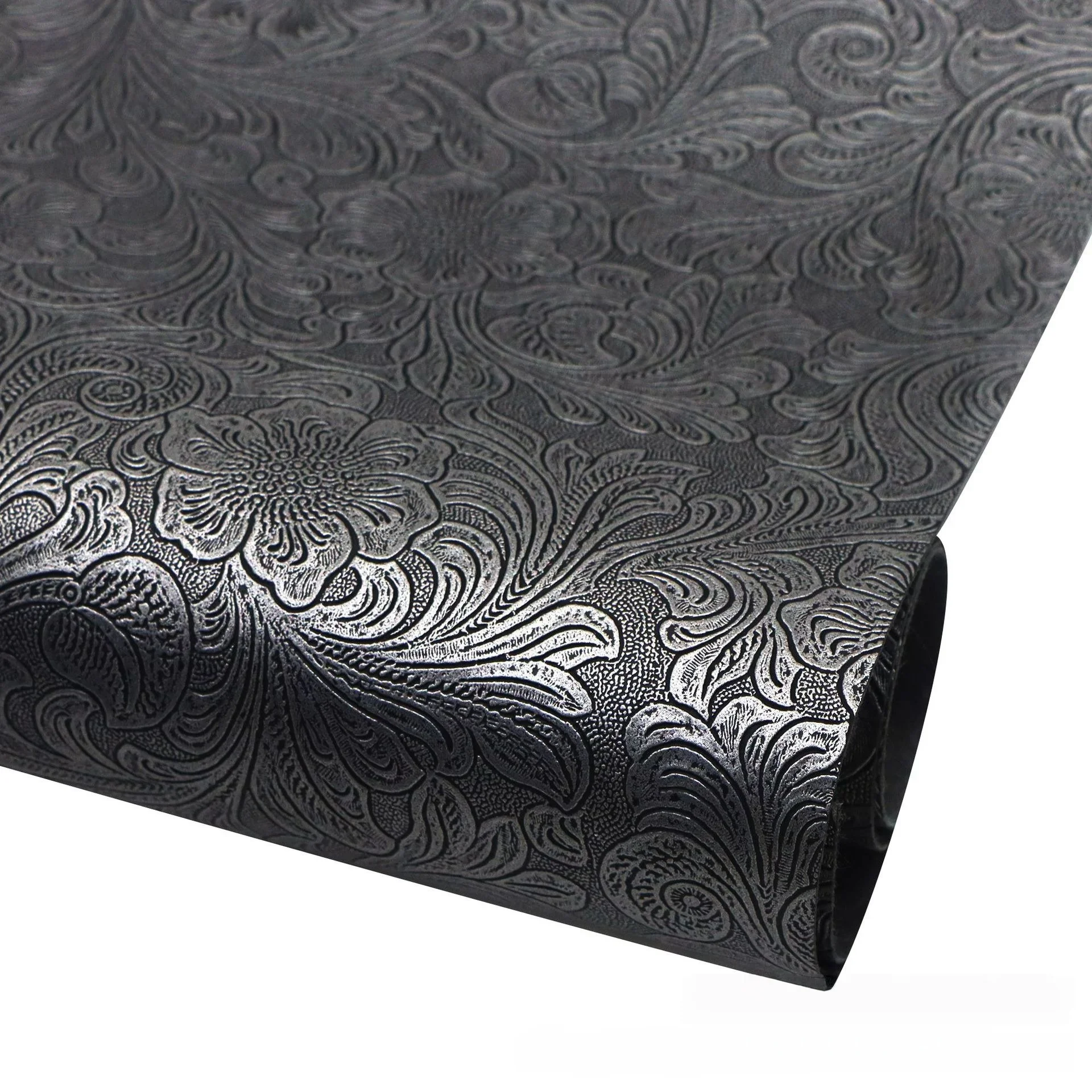 Vintage Floral Texture Non-Adhesive Faux Leather Fabric for Crafting and Decoration