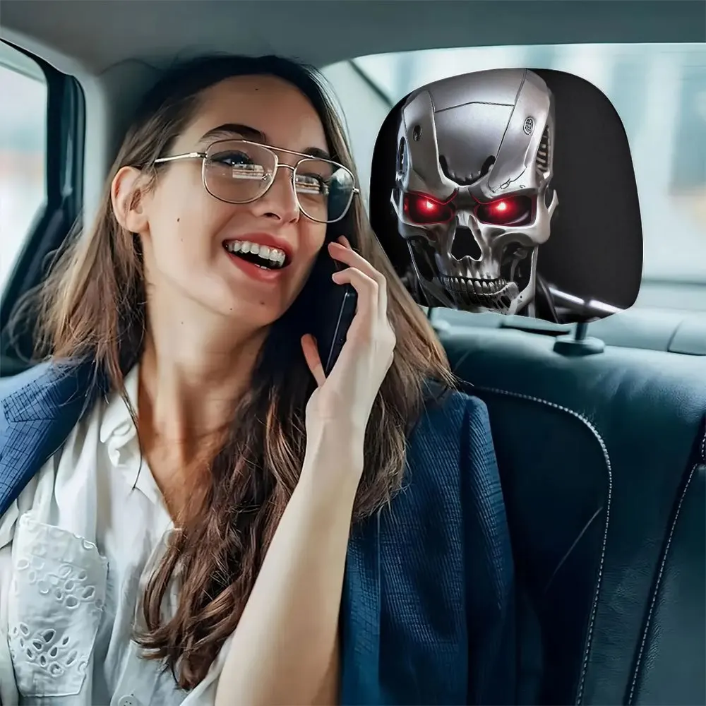 2 Stück bedruckte Auto-Kopfstützenbezüge im Terminator-Roboter-Stil, hochauflösender 3D-Digitaldruck, einfach zu installieren und zu waschen. – Detail 6