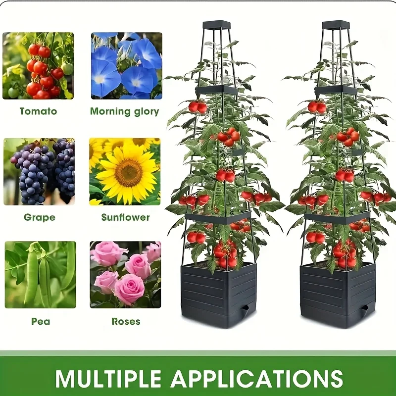 Tomato Cage Planter Box with Self Watering System and Grid Support 1