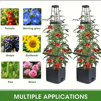 Tomato Cage Planter Box with Self Watering System and Grid Support 1