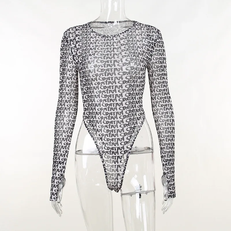 Character Print Long Sleeve Sexy Bodysuit Lingerie Para Mujer De Vestir Bodycon Graphic Aesthetic Clothes O-Neck Slim Streetwear
