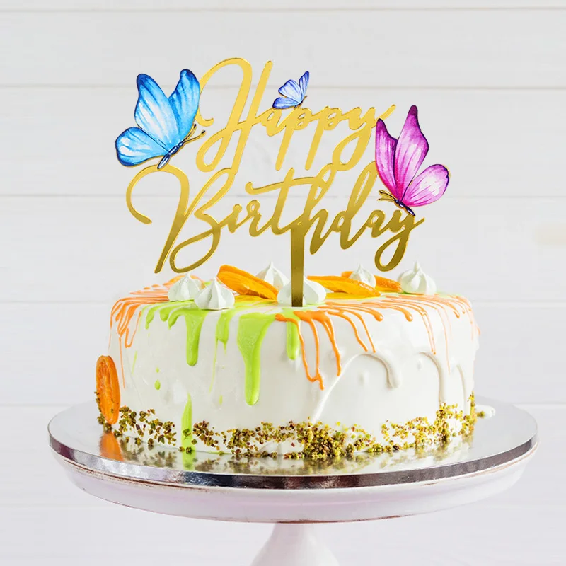 

Gold Silver Acrylic Happy Birthday Butterfly Cake Topper for Kids Baby Shower Butterflies Birthday Party Dessert Cake Decoration