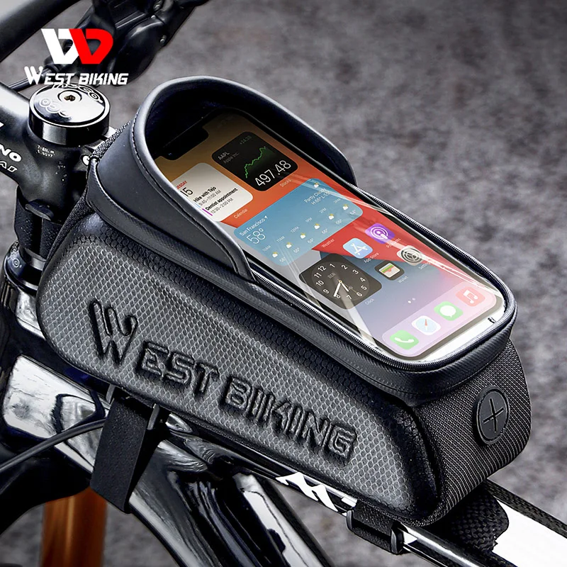 

WEST BIKING Bicycle Top Tube Bag Waterproof Touch Screen Bike Phone Bag 0.8L For 6.8 Inches Phone Portable Cycling Phone Holder