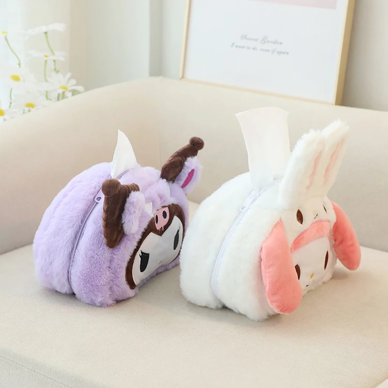 

Sanrios Tissue Box Kawaii Cute Anime My Melody Kuromi Soft Plush Napkin Tissue Paper Holder Cosmetic Bags for Home Office Car