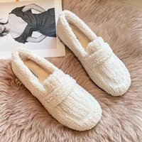 Plus Size 34-43 Women Wool Shoes Winter Warm Cotton Loafers Femmes Lambswool Moccasins Slip On Round Toe Ladies Sheep Fur Flats 1