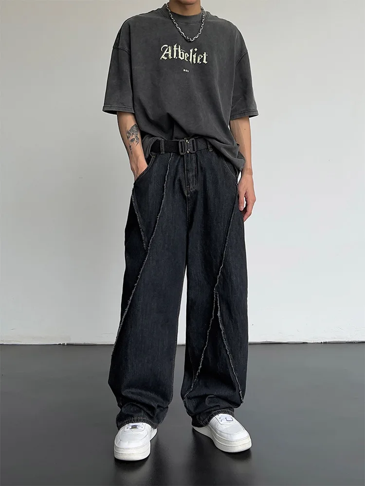 2023 New Summer Jeans Men Patchwork Denim Trousers Male Oversize Loose Casual Wide-leg Pants Streetwear Harajuku Clothing