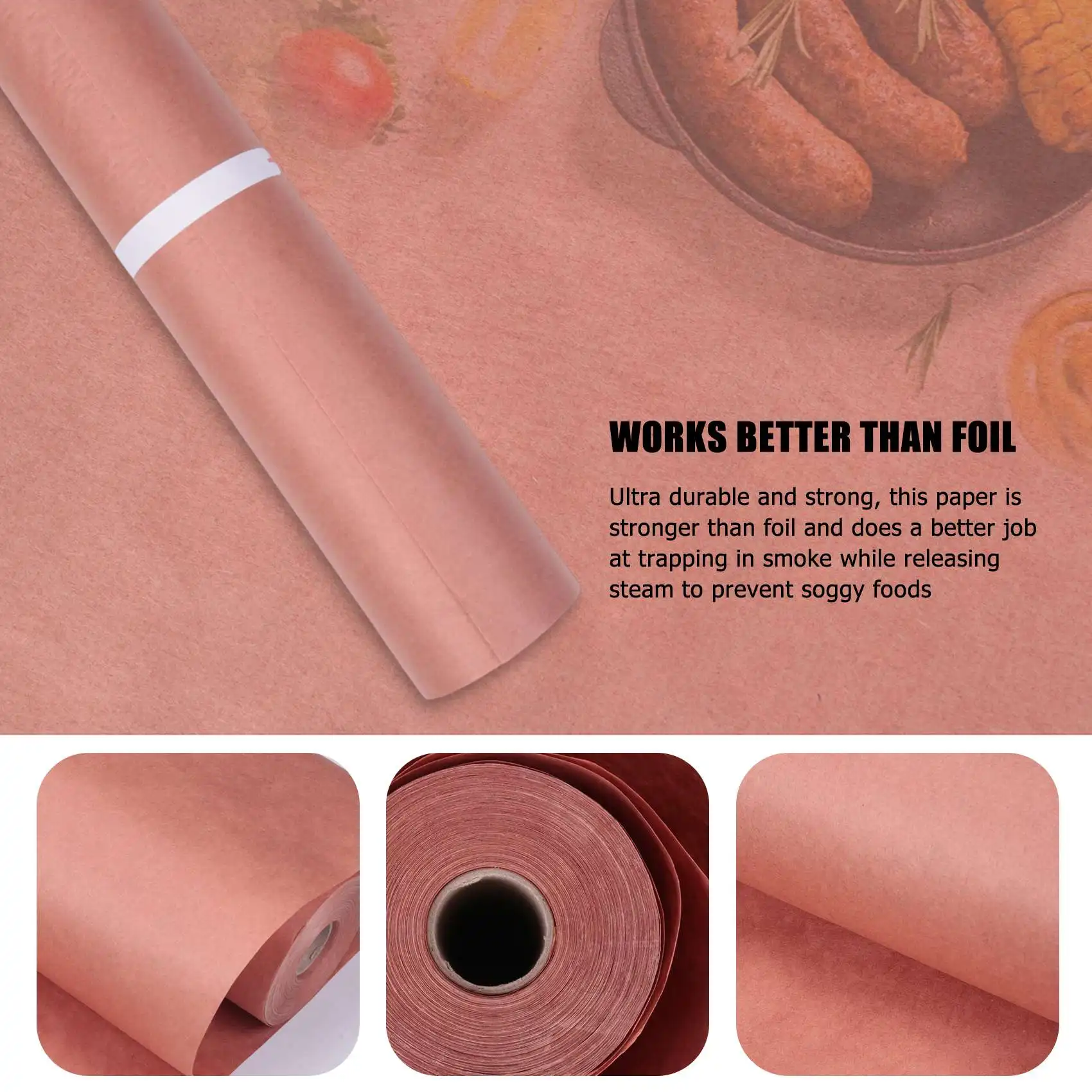 45.7cmx53.3m Pink Kraft Butcher Paper Roll Food Grade Peach Wrapping Paper for Smoking Meat of All Varieties images - 6