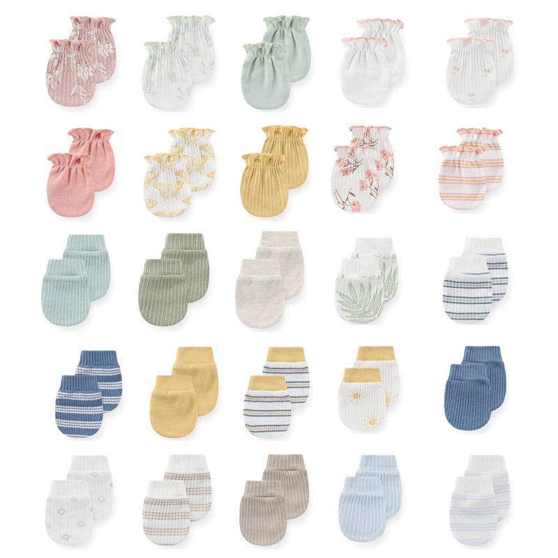 Newborn 5 Pairs Baby Girl Gloves Cotton Cartoon Print Baby Boy Mittens 0-6Months Solid Color Accessories