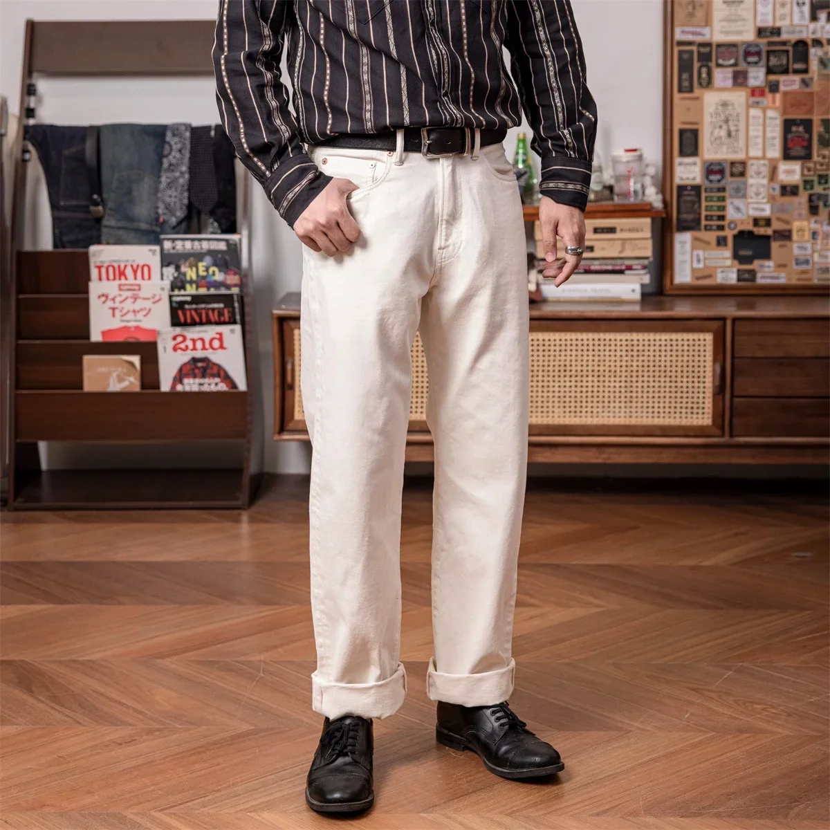 Red Tornado 55501 White Relaxed Straight Men's Jeans Rugged Style 14oz Selvedge Denim Pants 3