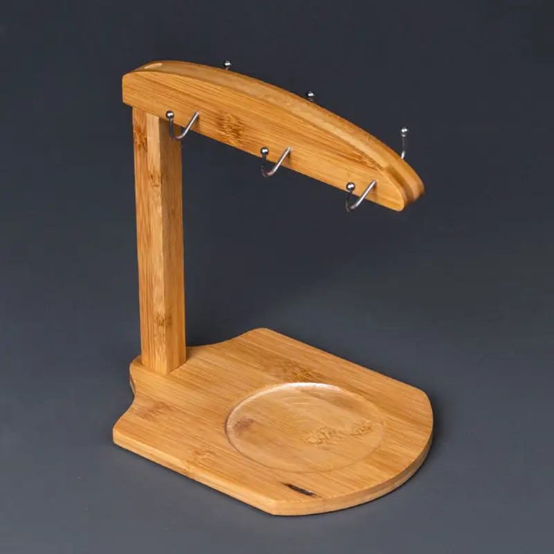 Cup Holder Mug Rack Bamboo Coffee Cup Rack Home Storage Creative Tea Mug and Saucer Display Organizer-Holds 6 Mugs 2