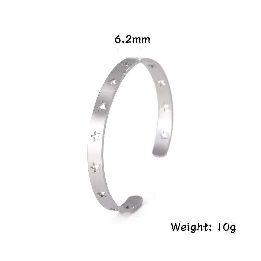 Armreif Für Frauen Einfache Edelstahl Stern Hohl Offene Armband Silber Farbe Süße Modische Einstellbare Schmuck Geschenk – Detail 1