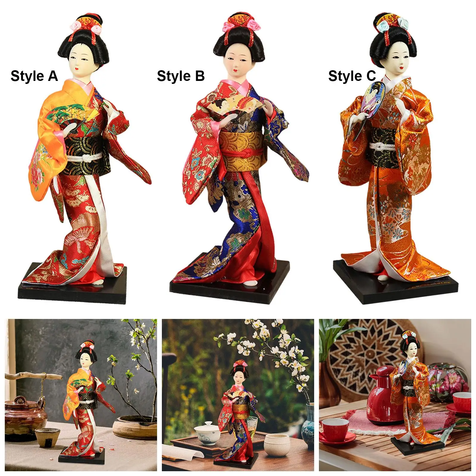 Ethnic Japanese Geisha Dolls 9 inch Decor Kimono Dolls Lady Statuette Asian Geisha Doll for Table Home Office Bedroom Shelf Girl