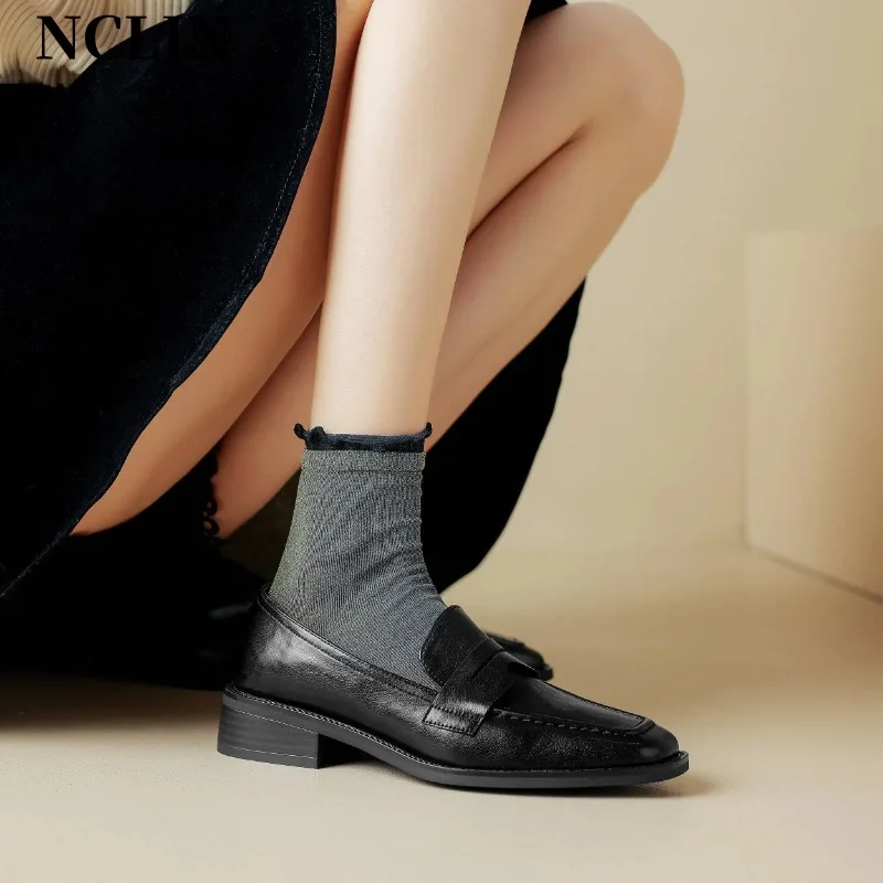 

New Spring Genuine Leather Women Shoes Square Toe Women Pumps Shoes for Women High Heel Chunky Heel Shoes Zapatos Mujer Loafers