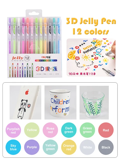 6pcs 3D Jelly Pens Set Bright Color Art Marker Pen 1.0mm Bold Point for  Handwriting Drawing Paint DIY School A6291