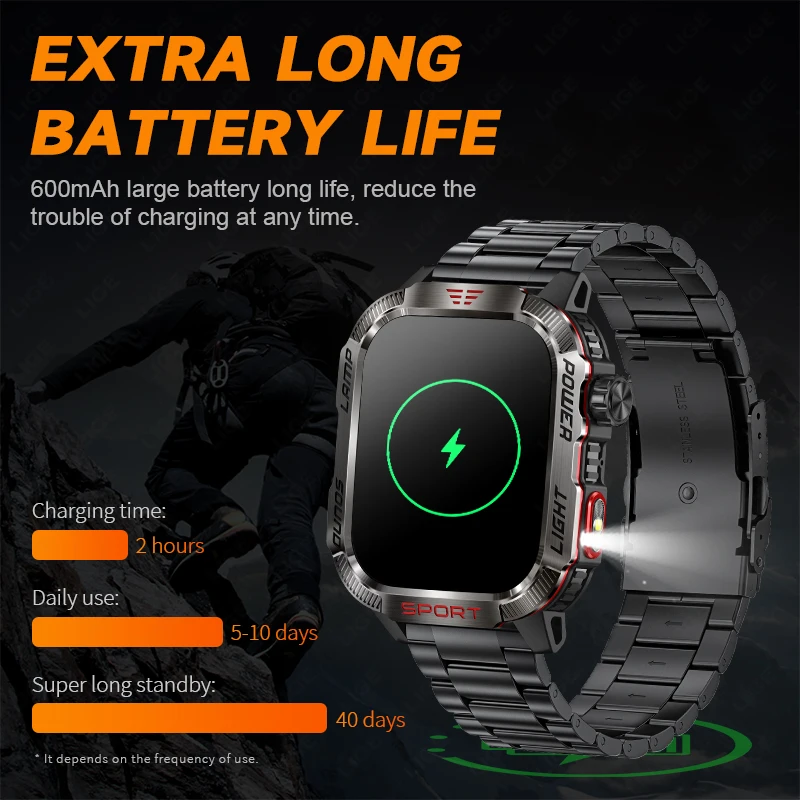 New For Android IOS Military GPS Smart Watch Men Flashlight Compass Waterproof Outdoor Sports Tracker Bluetooth Call Smartwatch