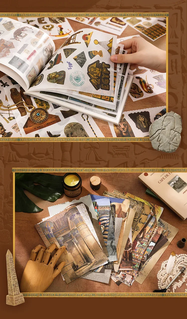 50pcs Ancient Egypt Maerial Pack with Stickers and Material Paper Craft Scrapbooking Junk Journal Decorative Stickers