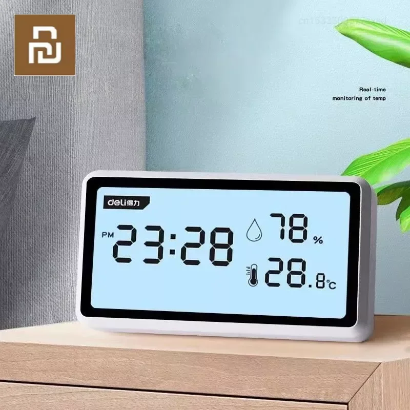 

Youpin Deli Electronic Thermometer Hygrometer Weather Station High Precision with Table Clock Function Mini Thermometer LCD Tool