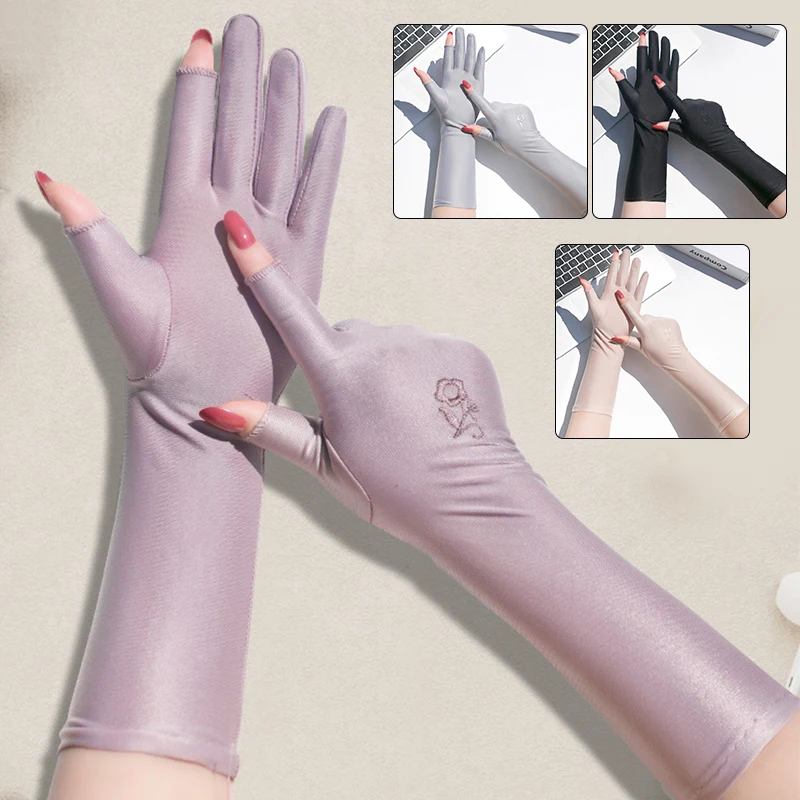 

2023 Summer New Women's gloves Thin Mid Length Cotton Sun Protection Driving Gloves Fingerless gloves for Women