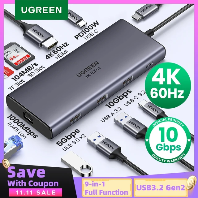 UGREEN 10Gbps USB C HUB 4K60Hz Type C to HDMI2.0 RJ45 PD 100W Adapter For Macbook iPad Pro Air M2 M1 Sumsang PC Accessories HUB 1
