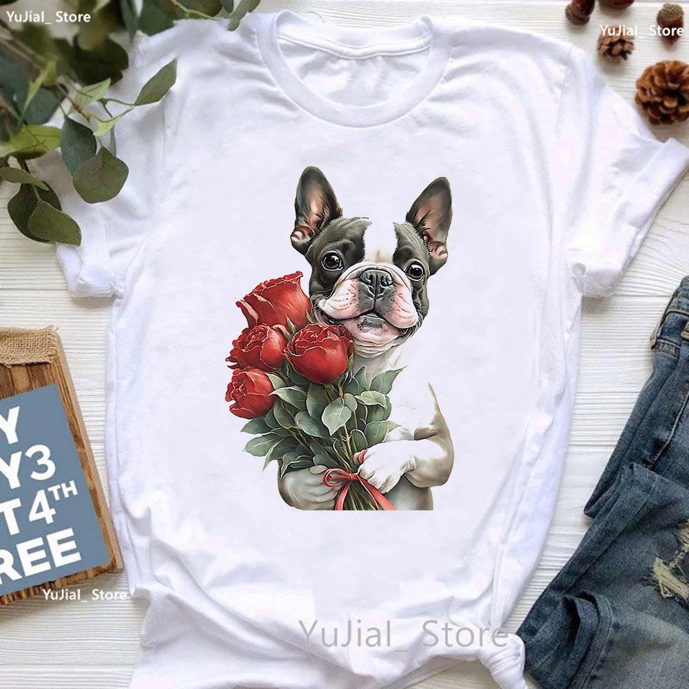 Boston Terrier  Animal Print T Shirt Girls Watercolor Dog Lover Tshirt Women Summer Fashion Tops Tee Shirt Femme